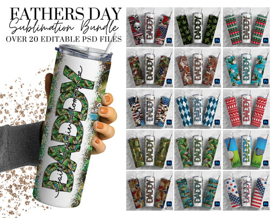 Fathers Day Tumbler Wrap Bundle, Editable Kids Names, Dad Split, Fathers Day Sublimation Design, Add Your Own Name, 20oz Straight Tumbler