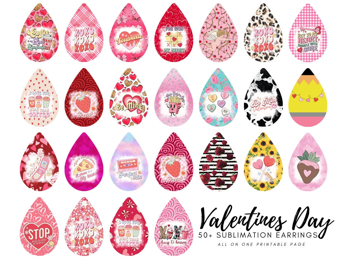 30+ Valentines Day PNG Teardop Earring Sublimation Designs Bundle, Sublimation Jewelry, Sublimate Earring Template, Commercial Use PNG