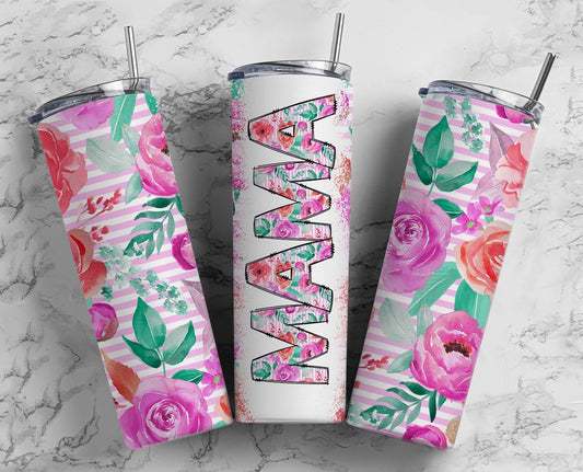 Pink Floral Mama Seamless 20oz Sublimation Tumbler, Mothers Day Straight tumbler, Mama Tumbler, Seamless Tumbler Mom Tumbler Wrap PNG