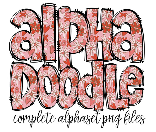 Pink Doodle letters, Hand Drawn Doodle Alpha Bundle Patterned Numbers & Alphabet Doodle Set Sublimation Font PNG