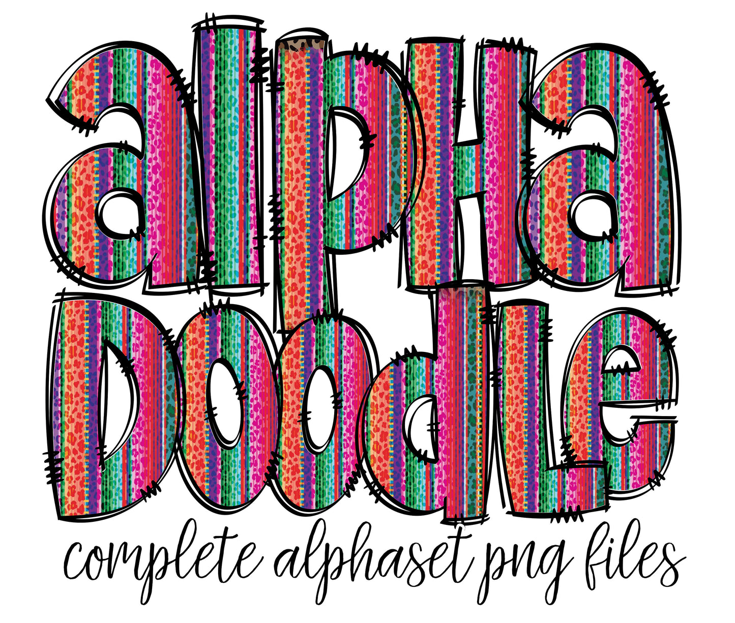 Serape Doodle Alphabet Letters PNG Bundle, Cheetah Leopard Country Western Hand Drawn Alphabet Doodle, Sublimation Alpha Set Designs PNG