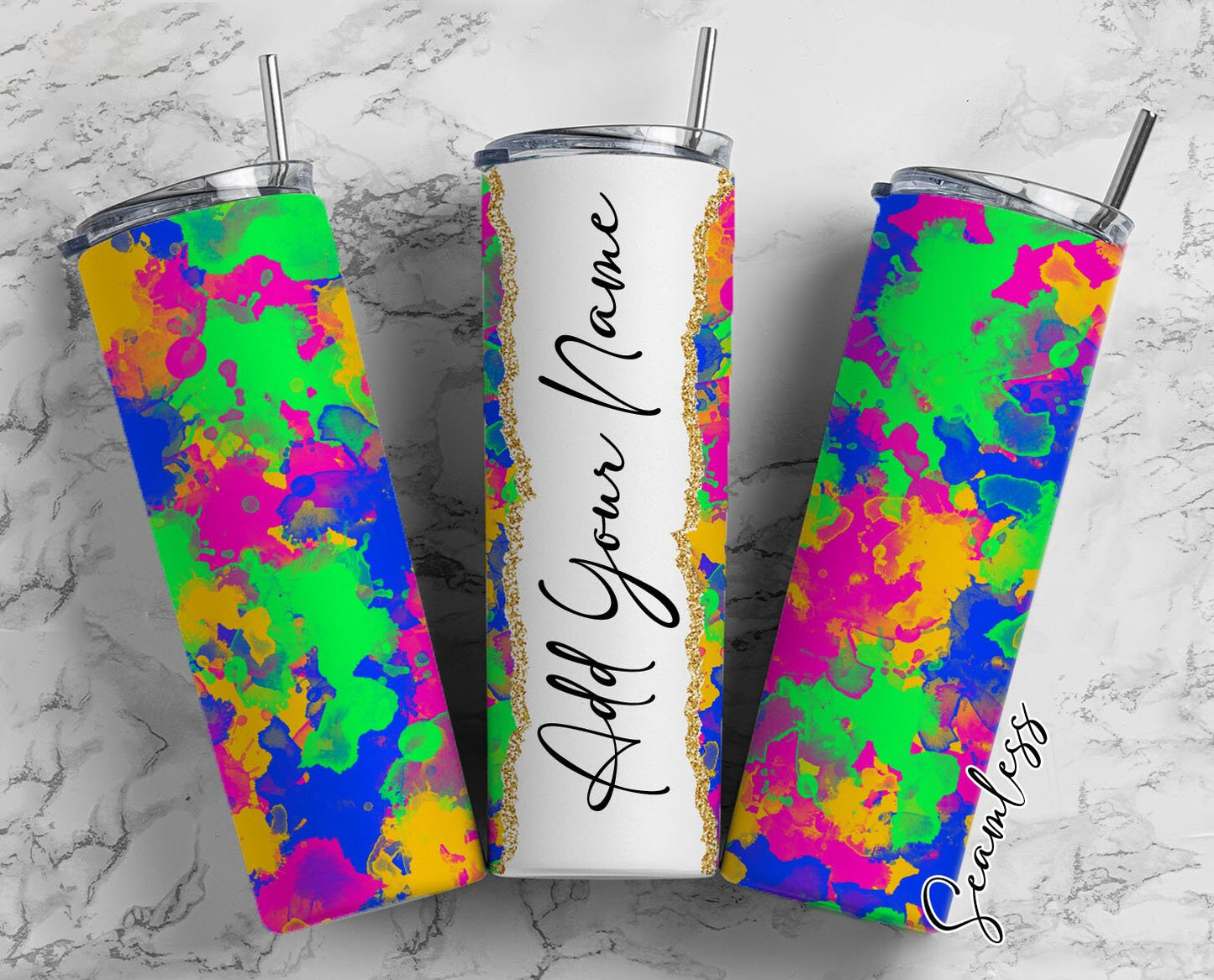 Color Splash Seamless Add Your Own Name, 20oz Sublimation Tumbler Designs, Skinny Tumbler Wraps Template - 64 PATTERN