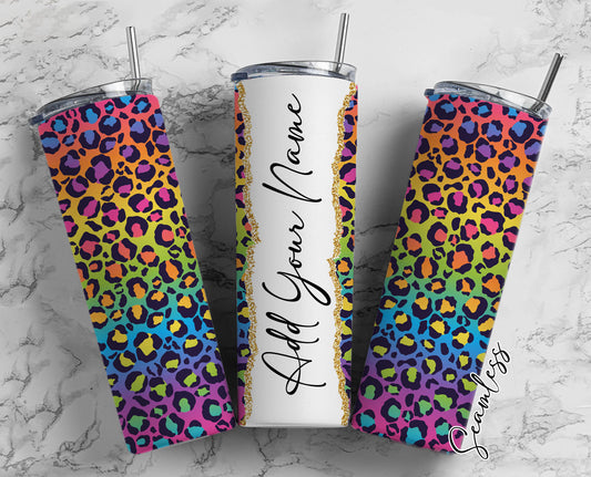 Leopard Print Add Your Own Name, 20oz Sublimation Tumbler Designs, Skinny Tumbler Wraps Template - 5 PATTERN