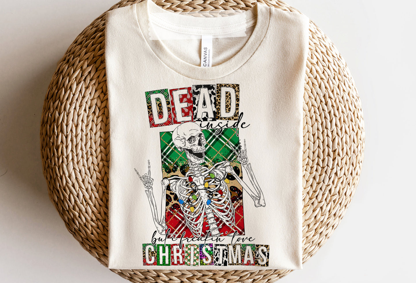 Dead Inside but i freakin&#39; love Christmas Png, Western Country Sublimation Graphics, Christmas Skeleton Skull Png, MOCKUP INCLUDED