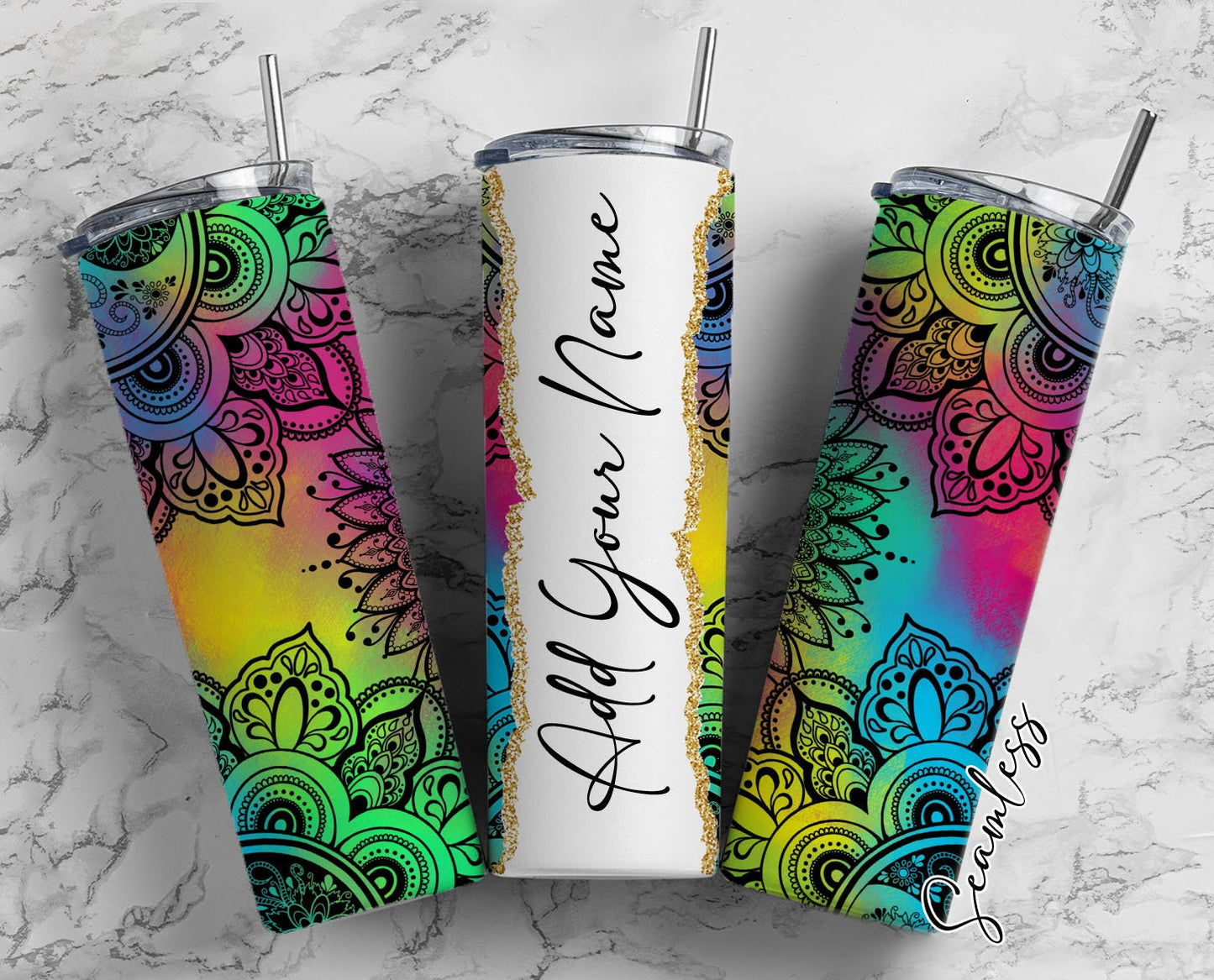 Neon Color Pattern Add Your Own Name, 20oz Sublimation Tumbler Designs, Skinny Tumbler Wraps Template - 455 PATTERN