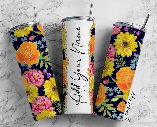 Botanical Flowers Add Your Own Name, 20oz Sublimation Tumbler Designs, Skinny Tumbler Wraps Template - 2201