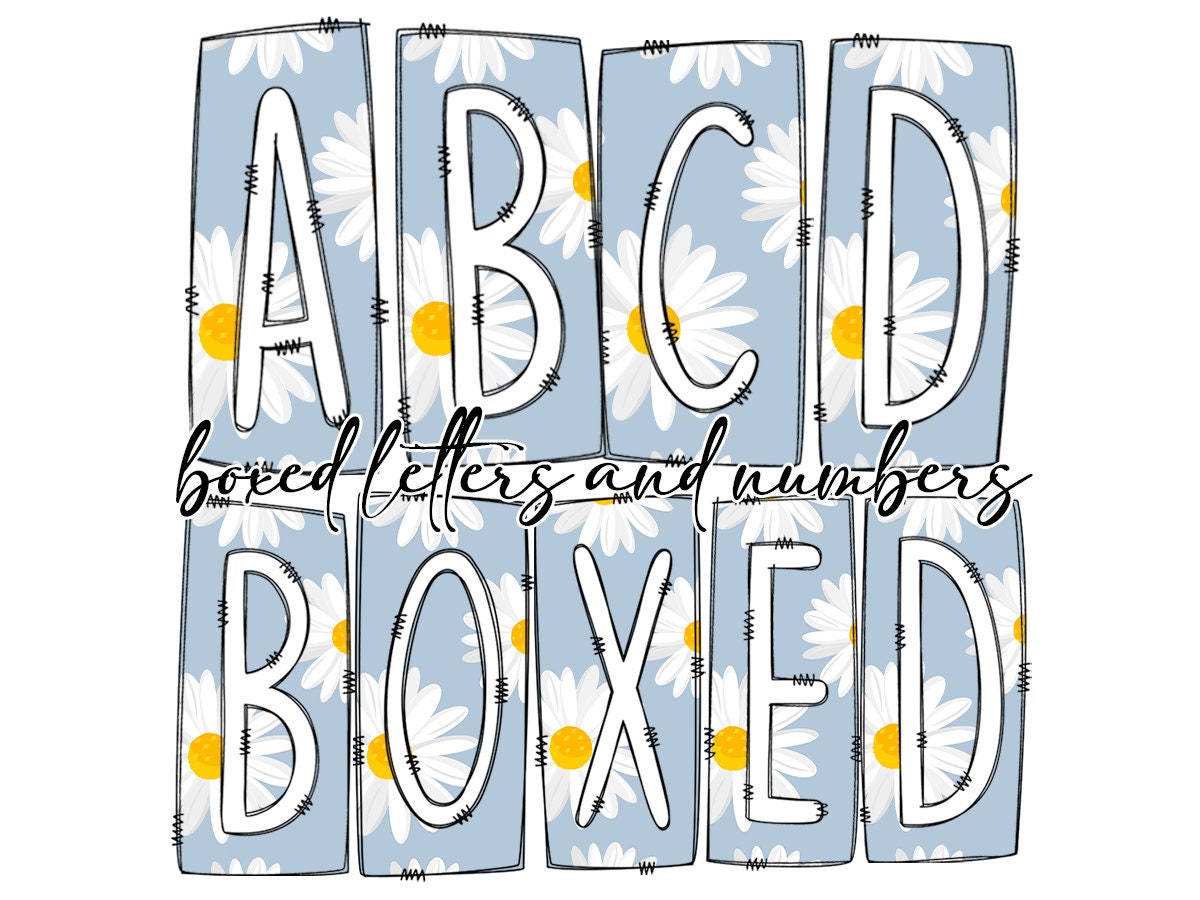 Daisy FLowers Box Doodle Letters, Western Hand Drawn Doodle Alphabet Set, Sublimation Designs PNG - 314 PATTERN