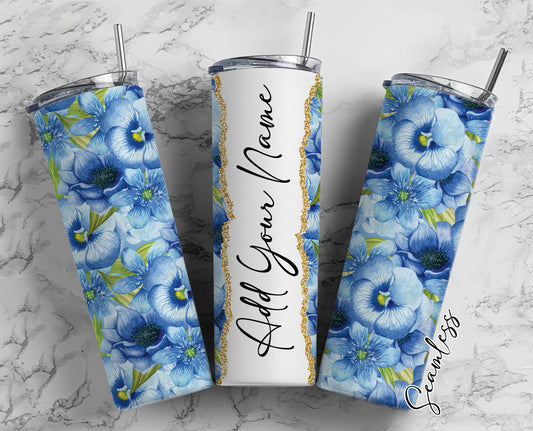 Bluish Flowers Seamless Add Your Own Name, 20oz Sublimation Tumbler Designs, Skinny Tumbler Wraps Template - 39 PATTERN