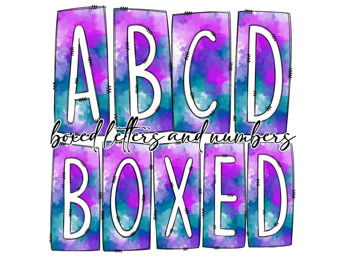 Pink Purple Blue Paint Splatter Wash Box Doodle Letters, Western Hand Drawn Doodle Alphabet Set, Sublimation Designs PNG - 44 PATTERN