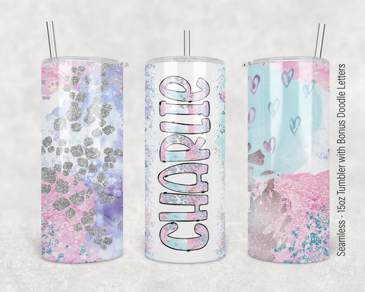 15oz Tumbler Wrap with Matching Doodle Letters, Hand drawn Alphabet, Kids Tumbler Sublimation PNG - Pattern 163