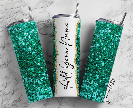 Teal Glitter Seamless Add Your Own Name, 20oz Sublimation Tumbler Designs, Skinny Tumbler Wraps Template - 32 PATTERN