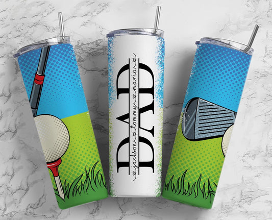 Golf Dad Tumbler Wrap, Seamless Tumbler for Dad, 20oz Tumbler design, Fathers Day Tumbler, Man Tumbler, Split Add Kids Names PNG