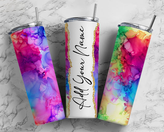 Rainbow Ink Add Your Own Text Name Monogram Sublimation Tumbler Designs Wrap - 20oz Skinny Tumbler Wraps Templates - PNG 36 PATTERN