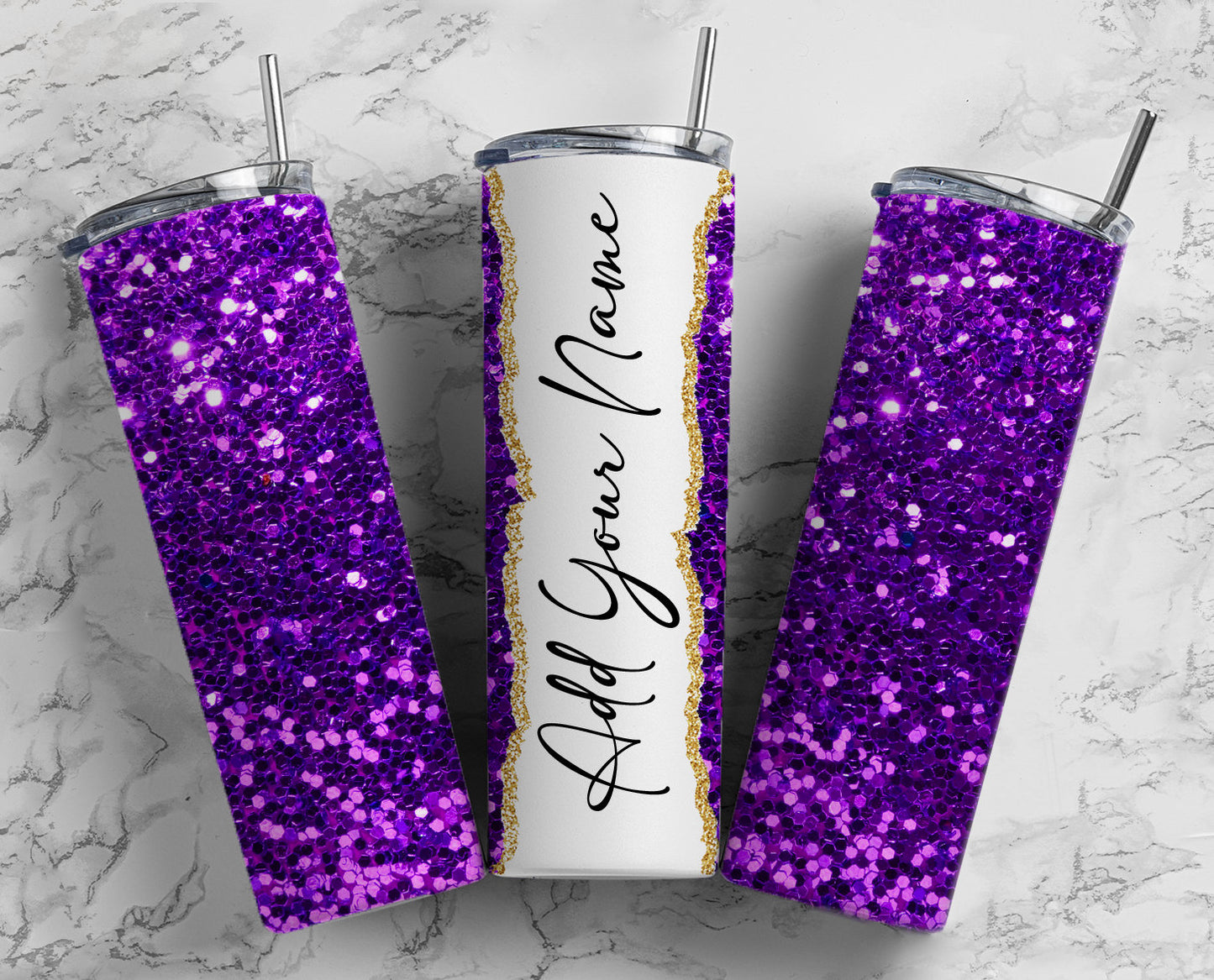 Purple Glitter Add Your Own Text Name Monogram Sublimation Tumbler Designs Wrap - 20oz Skinny Tumbler Wraps Templates - PNG 34 PATTERN