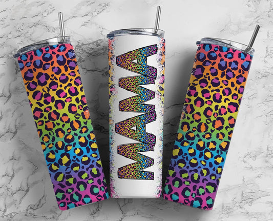 Neon Leopard Rainbow Mama Seamless 20oz Sublimation Tumbler, Mothers Day Straight tumbler, Mama Tumbler, Seamless Tumbler Mom Tumbler Wrap