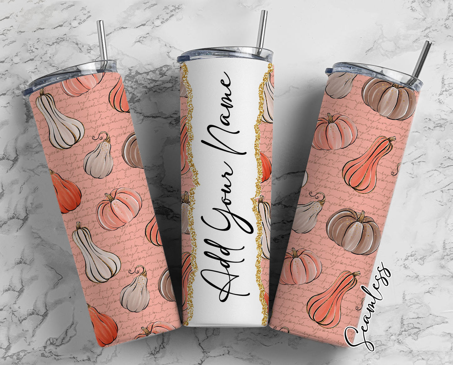 Pumpkin Seamless Add Your Own Name, 20oz Sublimation Tumbler Designs, Skinny Tumbler Wraps Template - 397