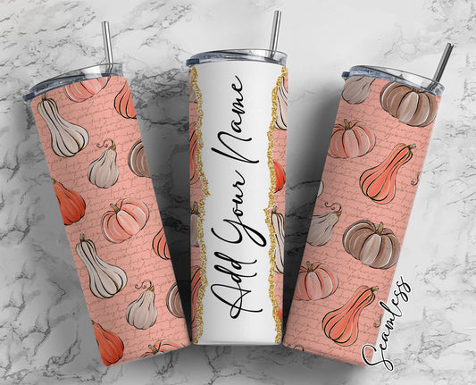 Pumpkin Seamless Add Your Own Name, 20oz Sublimation Tumbler Designs, Skinny Tumbler Wraps Template - 397