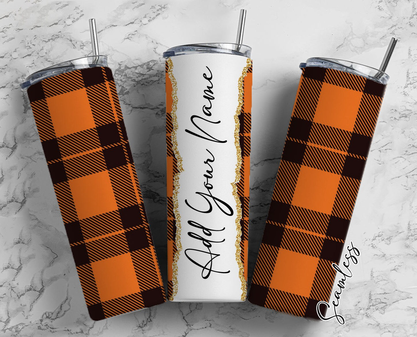 Buffalo Plaid Add Your Own Name, 20oz Sublimation Tumbler Designs, Skinny Tumbler Wraps Template - 247 PATTERN