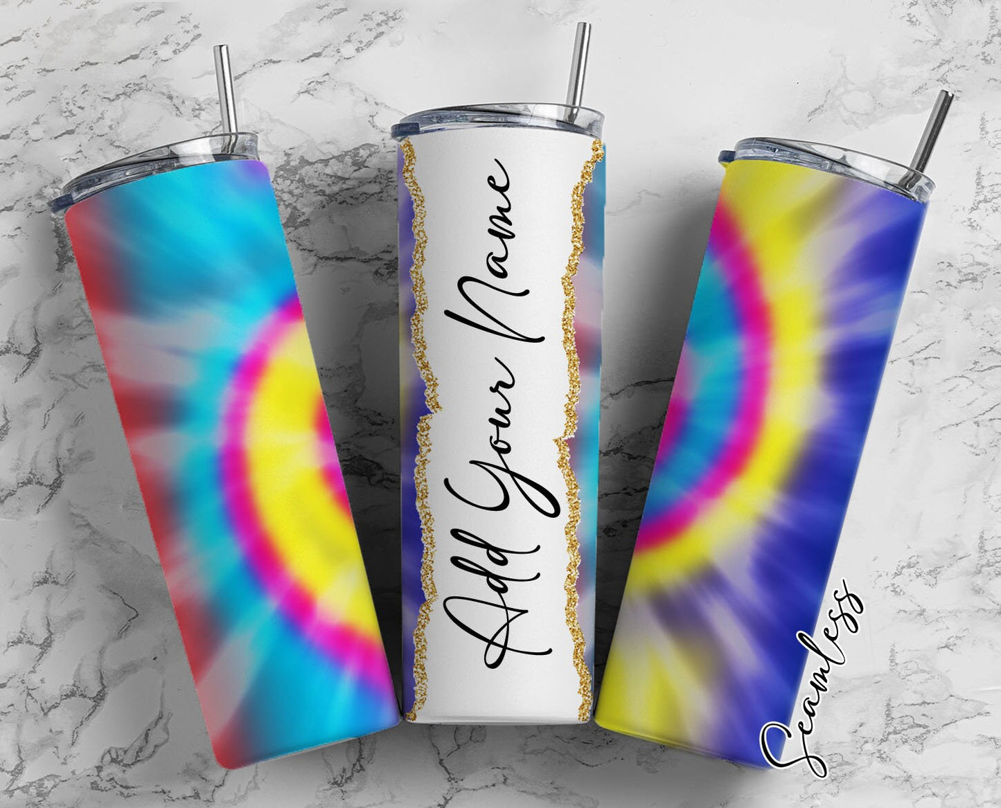 Multi Colors Tie Dye Add Your Own Name, 20oz Sublimation Tumbler Designs, Skinny Tumbler Wraps Template - 85 PATTERN