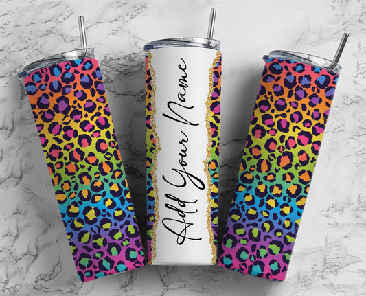 Neon Leopard Rainbow Add Your Own Text Name Monogram Sublimation Tumbler Designs - 20oz Skinny Tumbler Wraps Templates - PNG 5 PATTERN