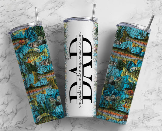 Fish Dad Tumbler Wrap, Seamless Tumbler for Dad, 20oz Tumbler design, Fathers Day Tumbler, Man Tumbler, Split Add Kids Names PNG