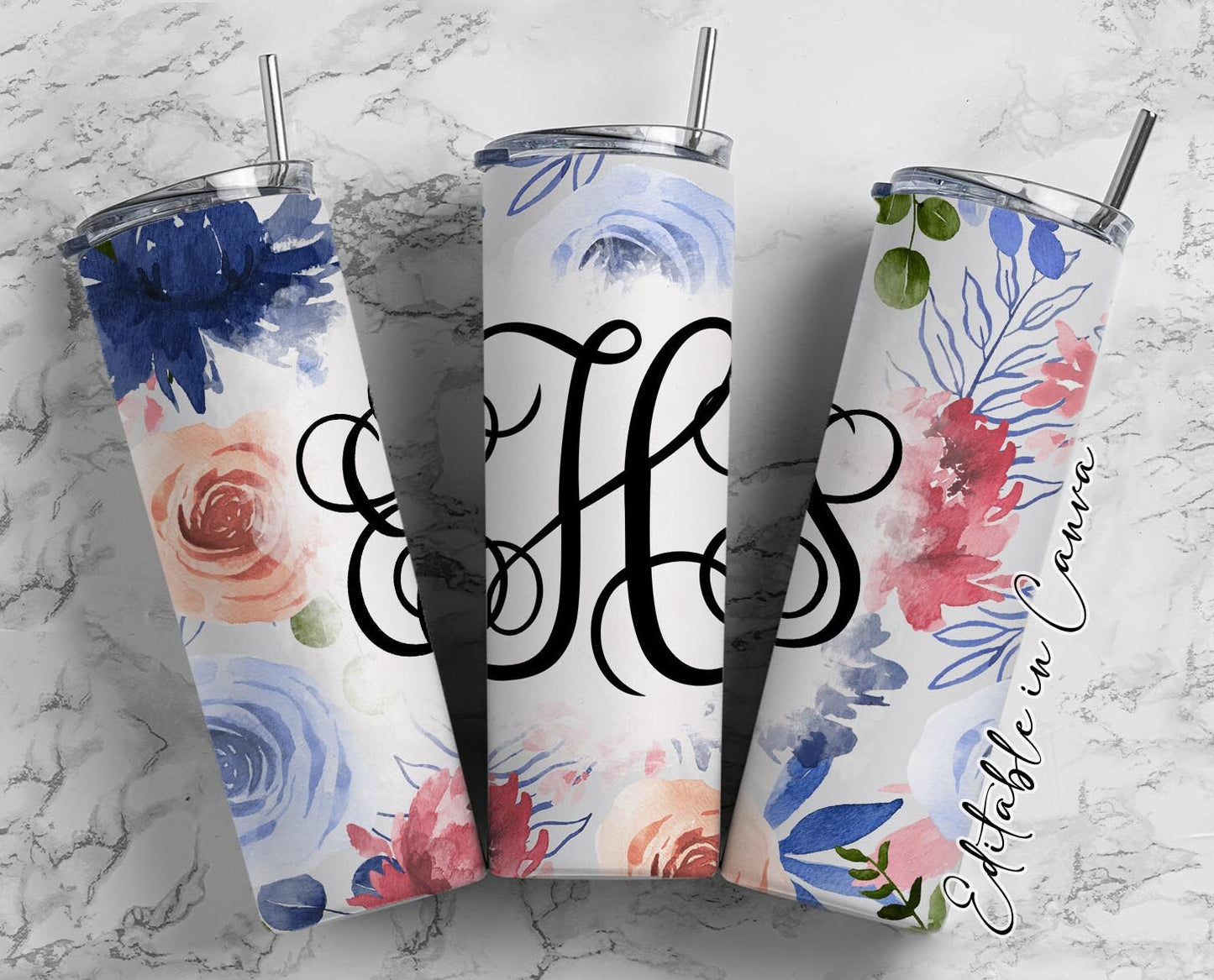 EDITABLE Floral Monogram 20oz Straight Tumbler Wrap Designs, Make Your Own Custom Peronalized Design, Flowers Easy Canva Tempalte (2023-01-04 09.57.19)