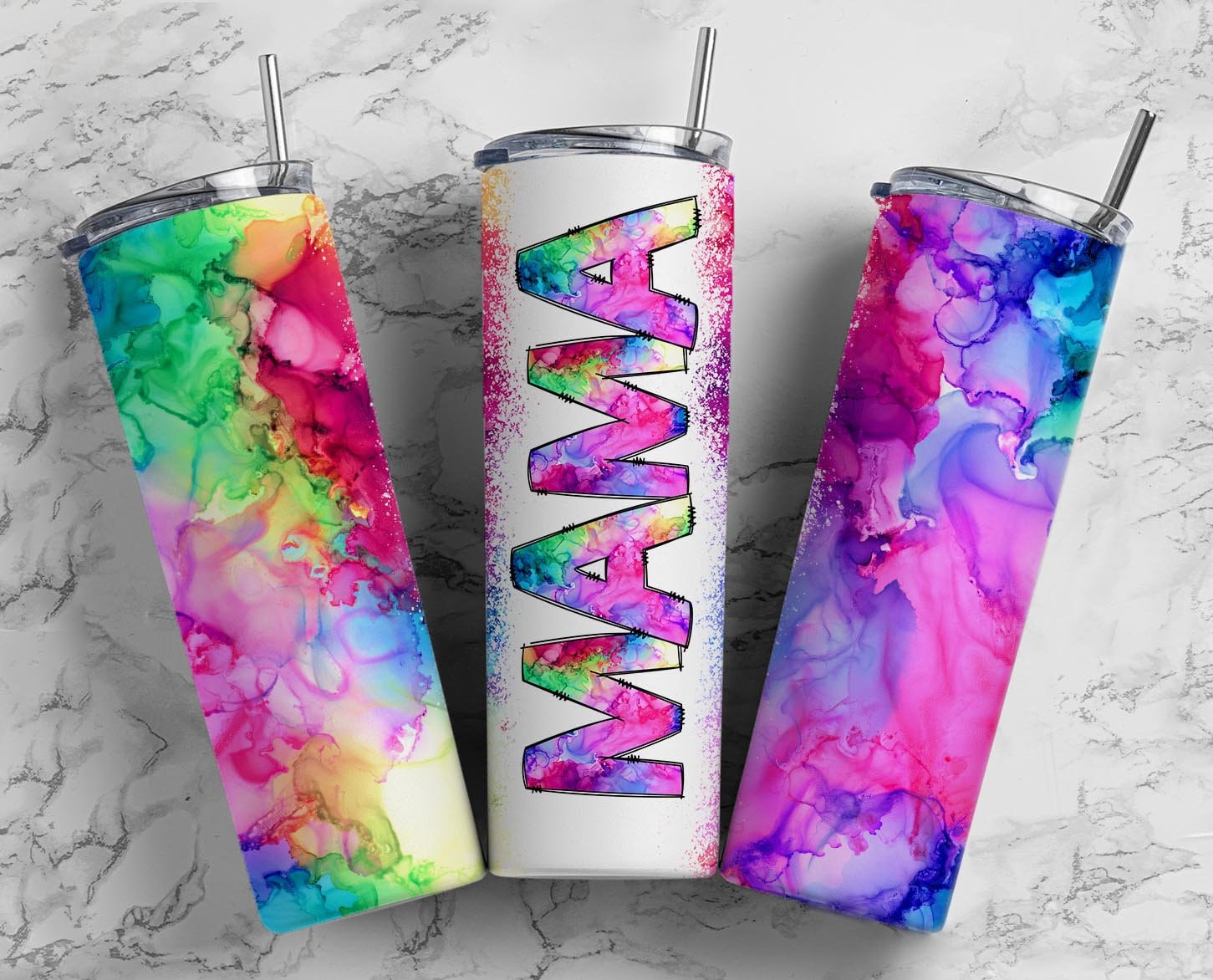 Alcohol Ink Mama Seamless 20oz Sublimation Tumbler, Mothers Day Straig ...