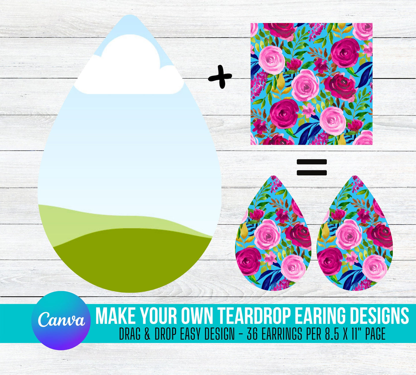 Design your own TEARDROP EARRINGS on CANVA with Commercial Use Allowed. Drag and Drop Sublimation Tempalte - Editable Canva Frame Designs