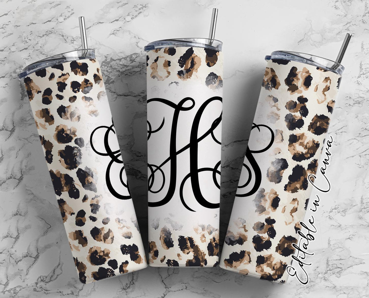 EDITABLE Rustic Cheetah Monogram 20oz Straight Tumbler Wrap Designs, Make Your Own Custom Peronalized Design, Easy Canva Tempalte