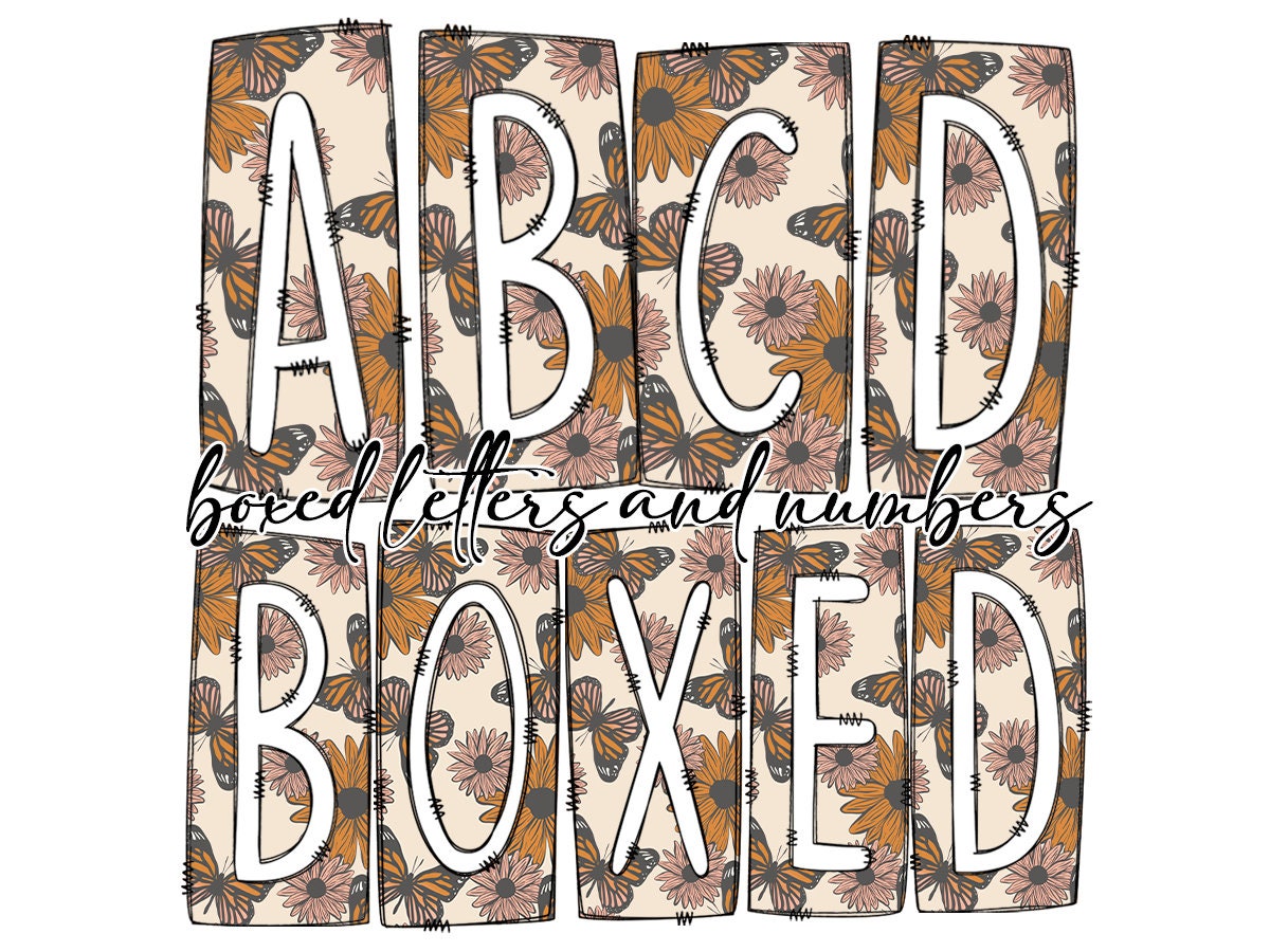 Retro Butterfly Box Doodle Letters, Western Hand Drawn Doodle Alphabet Set, Sublimation Designs PNG - 71 PATTERN