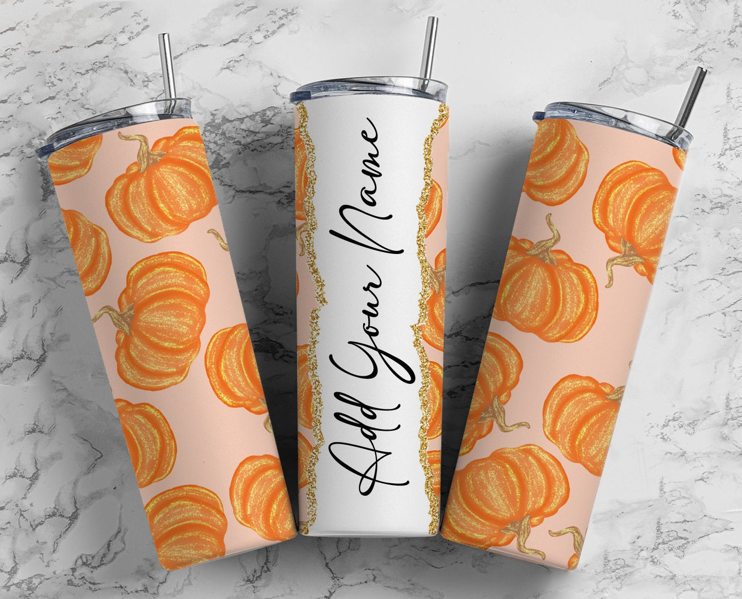 Pumpkin Fall Add Your Own Text Name Monogram Sublimation Tumbler Designs Wrap - 20oz Skinny Tumbler Wraps Templates - PNG 52 PATTERN