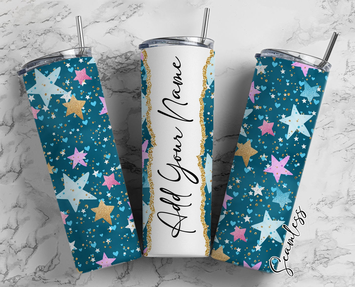 Stars Seamless, Stars Design Add Your Own Name, 20oz Sublimation Tumbler Designs, Skinny Tumbler Wraps Template - 791