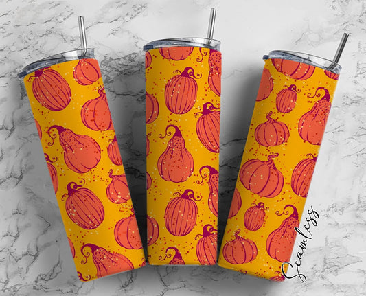 Pumpkins Autumn Design 20oz Tumbler Wrap, Seamless Skinny Tumbler, Sublimation Design PNG - 1208