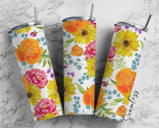 Flowers Pattern, Floral Design, Botanical Flowers 20oz Tumbler Wrap, Seamless Skinny Tumbler, Sublimation Design PNG - 1065