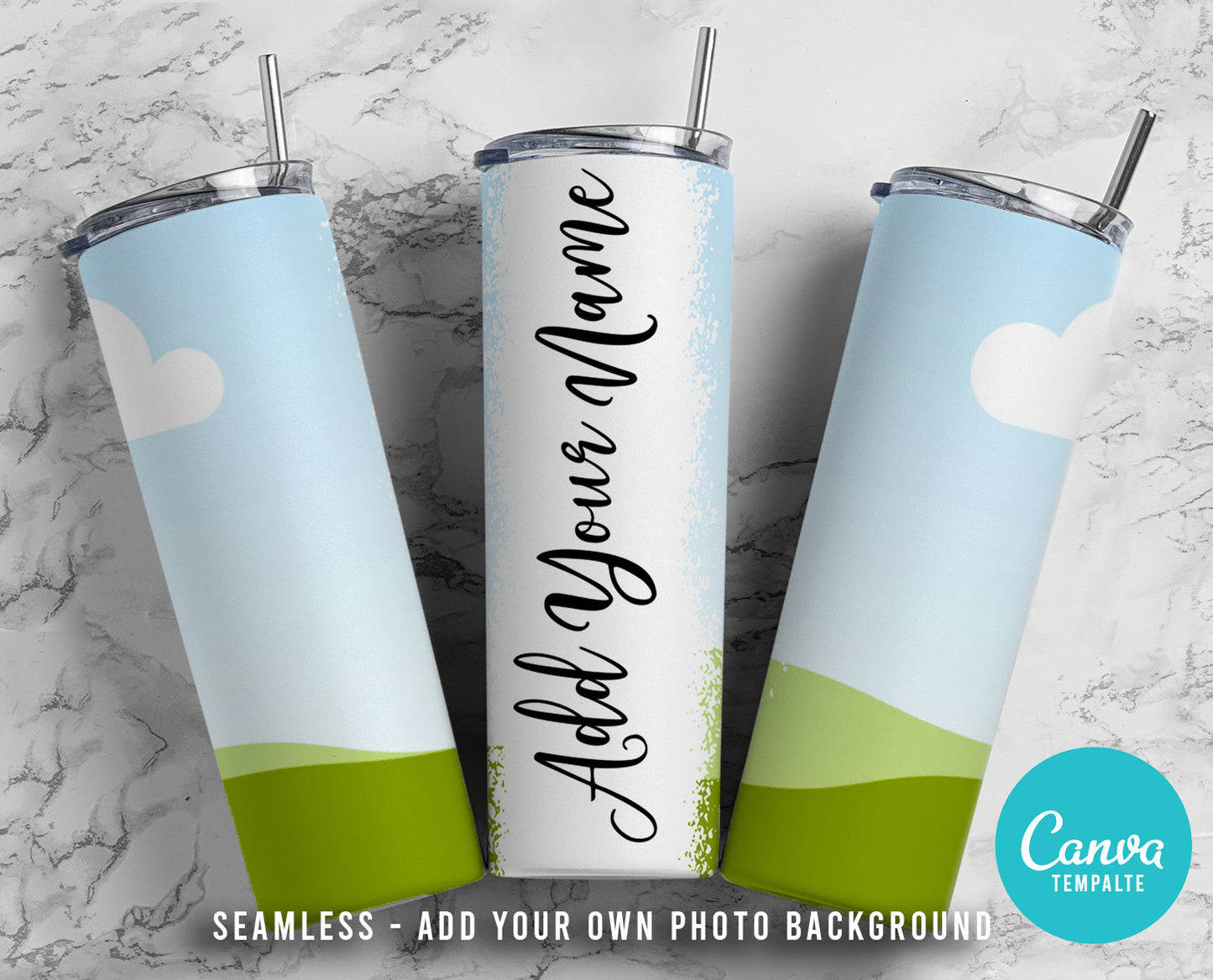 SEAMLESS - Add Your Own Photos & Background on CANVA Drag and Drop Photo 20oz Straight Tumbler PNG Editable Canva Frame Designs