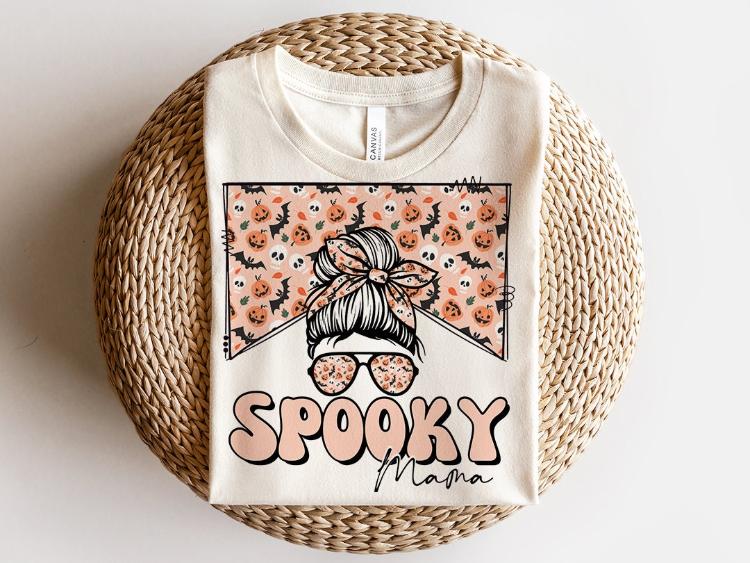 Spooky Mama Sublimation Design, Country Mama, Western Sublimation Designs, Halloween Retro Mom, Mom Bun, Messy Bun PNG, MOCKUPS included!