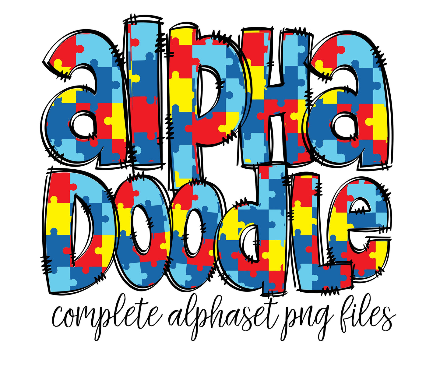 Autism Doodle Alphabet Letters PNG Bundle, Autistic Awareness, Autism Mom, Design Hand Drawn Doodle, Sublimation Alpha Set Designs PNG