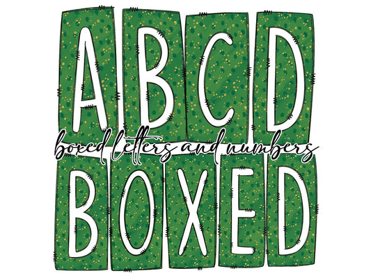 Green Glitter Box Doodle Letters, Western Hand Drawn Doodle Alphabet Set, Sublimation Designs PNG - 186