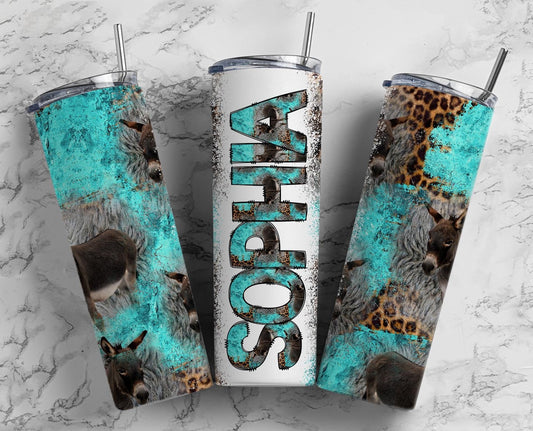 Tumbler + Doodle Letter Set, Add Your Own Name, Donkey Turquoise Tumbler Design Seamless Country Sublimation Designs, Straight 20oz PNG