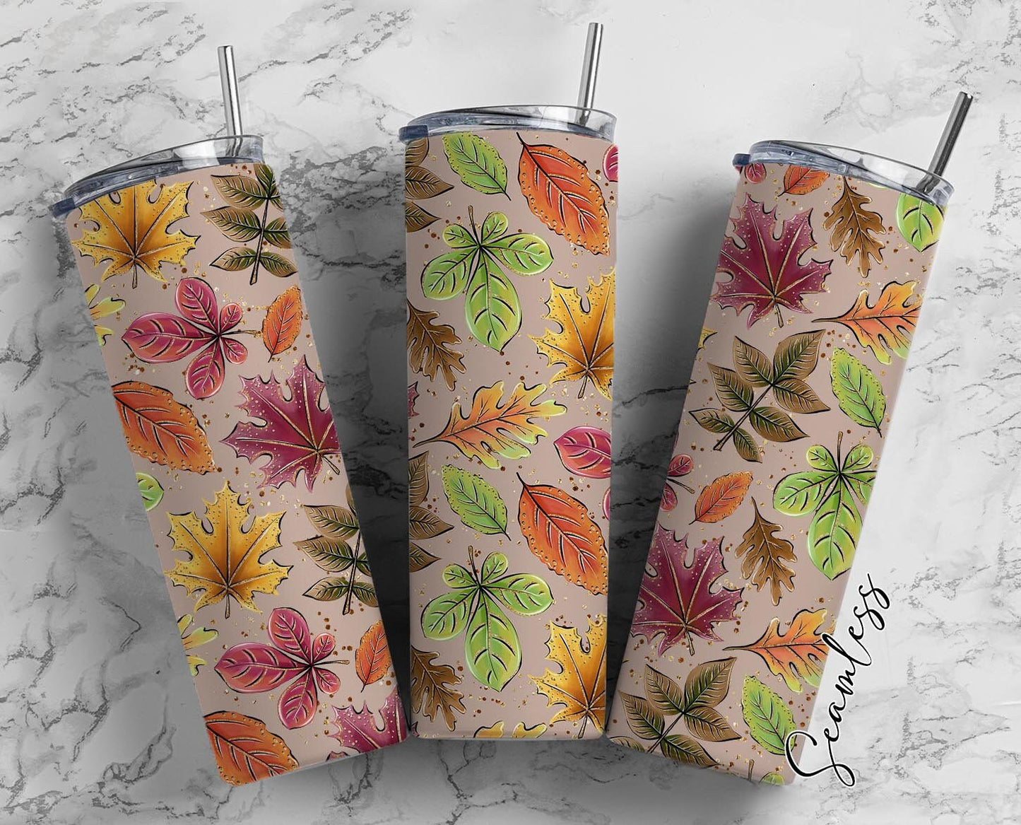 2Autumn Leaves Fall Season 20oz Tumbler Wrap, Seamless Skinny Tumbler, Sublimation Design PNG - 1378