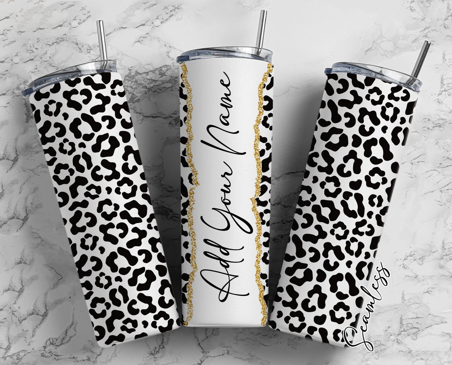 Glitter Leopard Print Add Your Own Name, 20oz Sublimation Tumbler Designs, Skinny Tumbler Wraps Template - 23 PATTERN