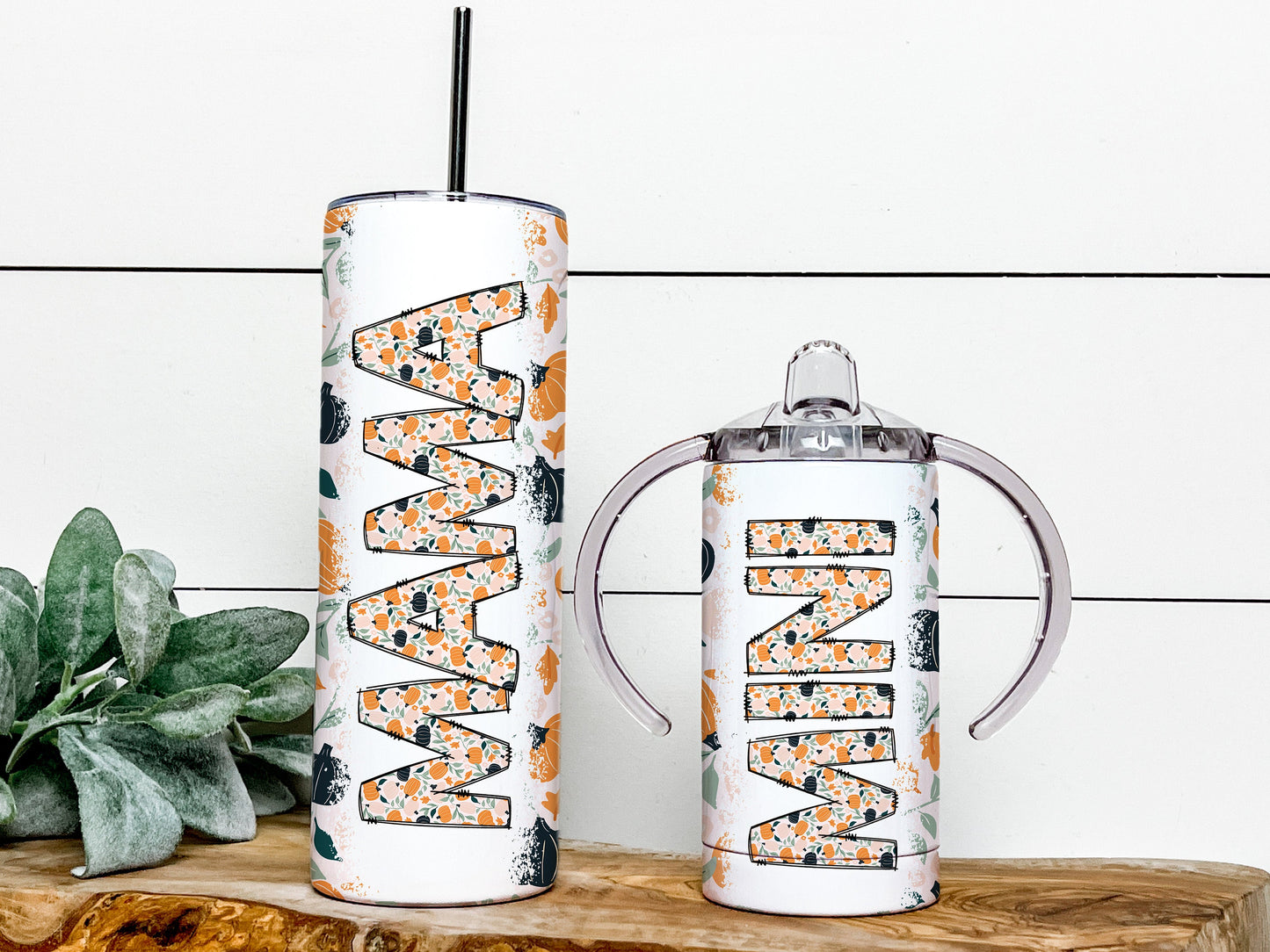 Boho Pumpkin Fall Mama and Mini Tumblers Sublimation Designs, Mother Daughter Tumbler Wrap DESIGN 117