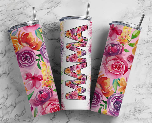 Flowers Mama Seamless 20oz Sublimation Tumbler, Mothers Day Straight tumbler, Mama Tumbler, Seamless Tumbler Mom Tumbler Wrap PNG