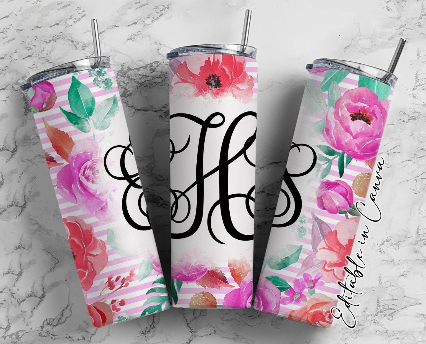 EDITABLE Floral Monogram 20oz Straight Tumbler Wrap Designs, Make Your Own Custom Peronalized Design, Flowers Easy Canva Tempalte (2023-01-04 10.01.21)