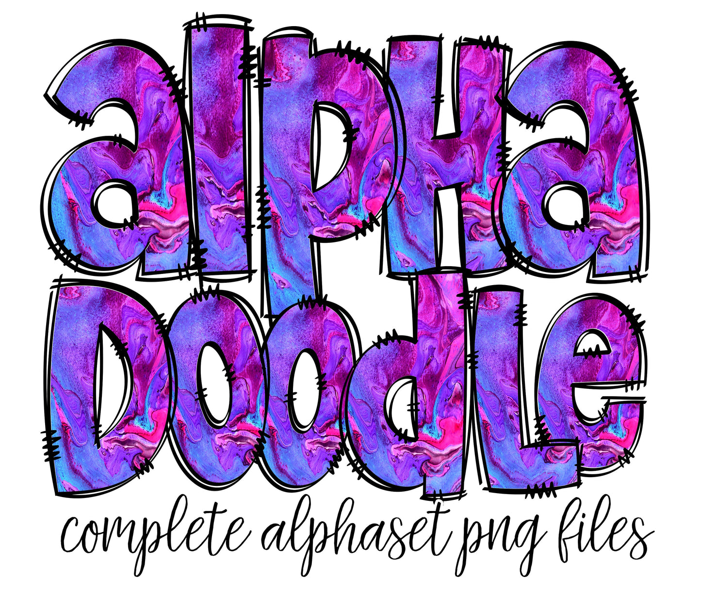 Purple Abstract Ink Doodle Alphabet Letters PNG Bundle, Pink Alcohol ink Hand Drawn Alphabet Doodle, Sublimation Alpha Set Designs PNG