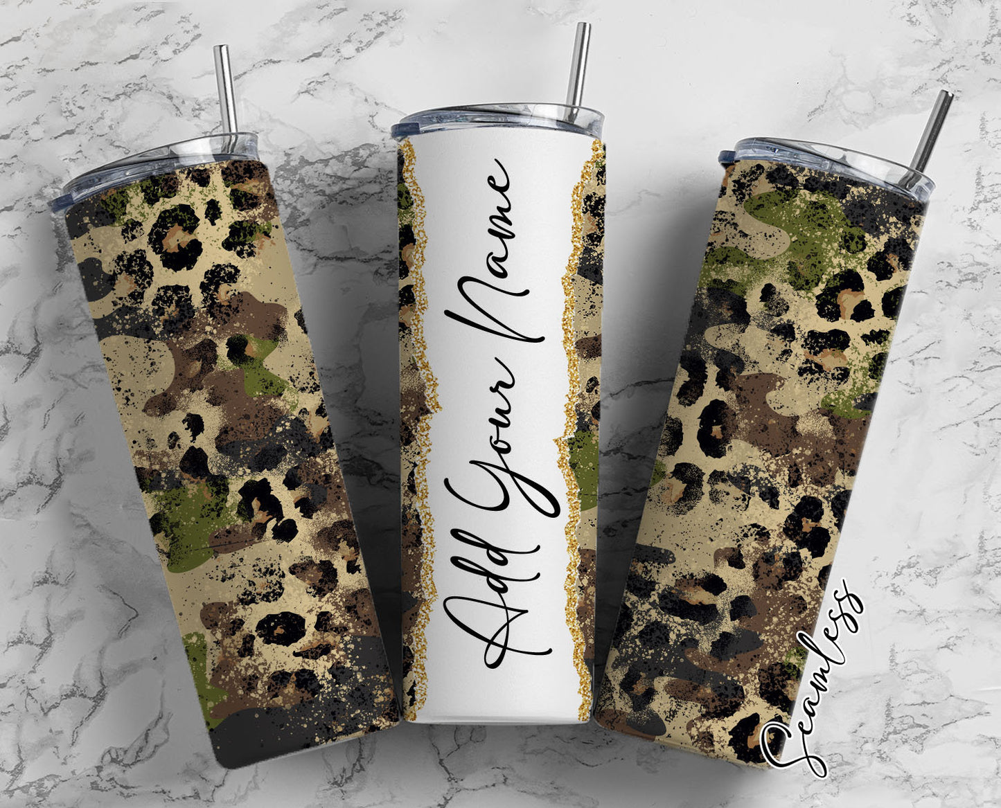 Leopard Print Add Your Own Name, 20oz Sublimation Tumbler Designs, Skinny Tumbler Wraps Template - 6 PATTERN