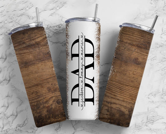 Wood Dad Tumbler Wrap, Seamless Tumbler for Dad, 20oz Tumbler design, Fathers Day Tumbler, Man Tumbler, Split Add Kids Names PNG