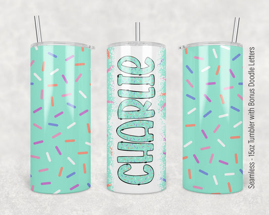 15oz Tumbler Wrap with Matching Doodle Letters, Hand drawn Alphabet, Kids Tumbler Sublimation PNG - Pattern 175