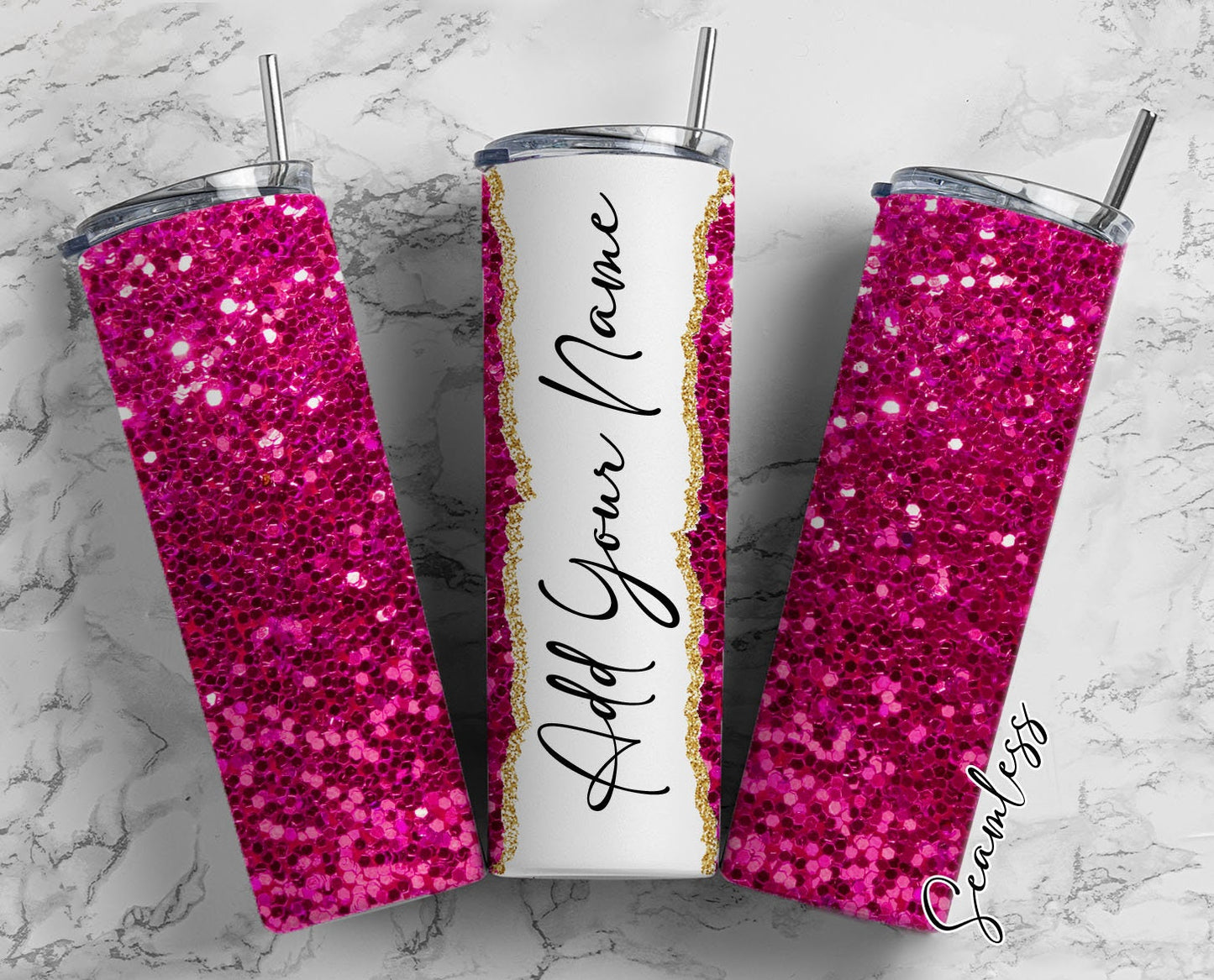 Pink Glitters, Glittery Pattern Add Your Own Name, 20oz Sublimation Tumbler Designs, Skinny Tumbler Wraps Template - 186 PATTERN