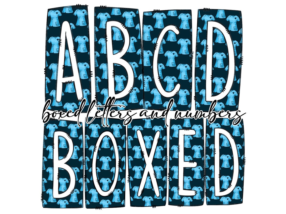 Nurse Box Doodle Letters, Western Hand Drawn Doodle Alphabet Set, Sublimation Designs PNG - 18 PATTERN